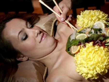 Girl eats sushi