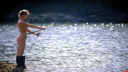 Girls Topless fishing