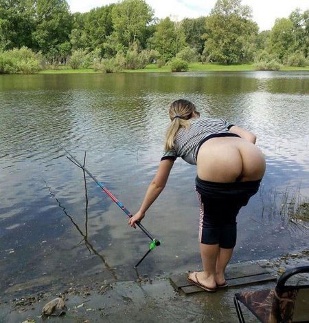 Girls on fishing without panties