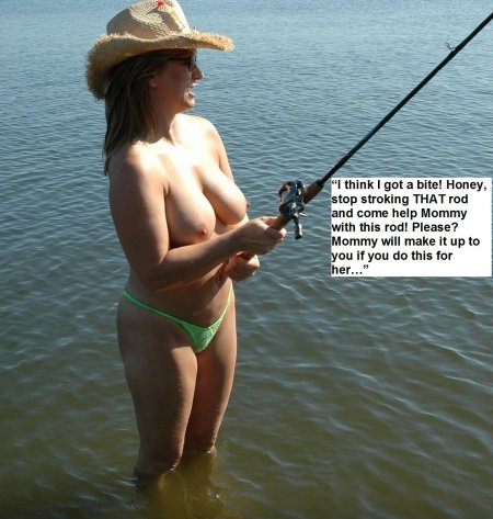 Naked mature women fishing