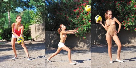 Naked volleyball players on the beach