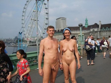 Naked families in public