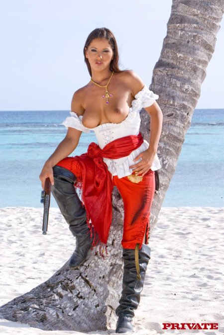 Naked women on a pirate ship