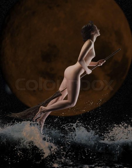 Woman on a broom naked