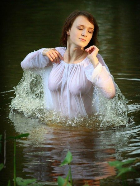 Girls in wet clothes