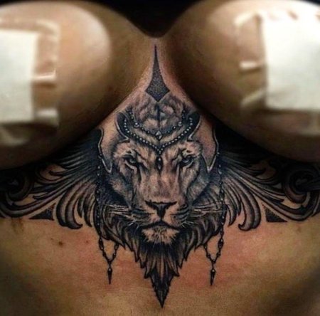 Tiger on the female breast