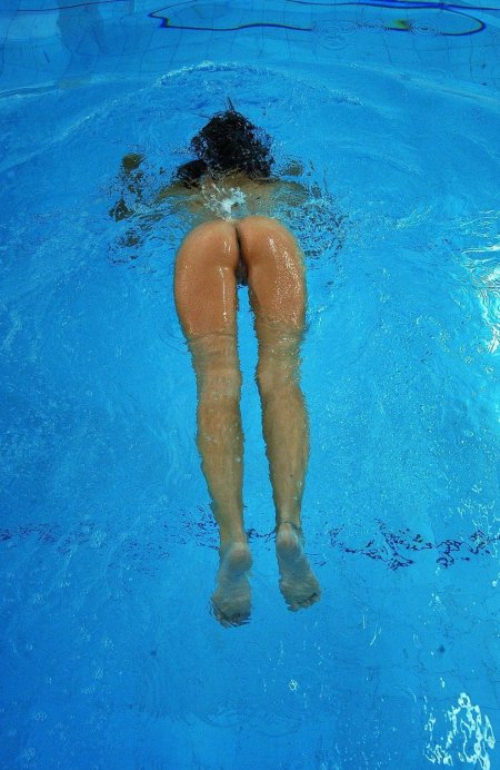 Swimming naked in the pool