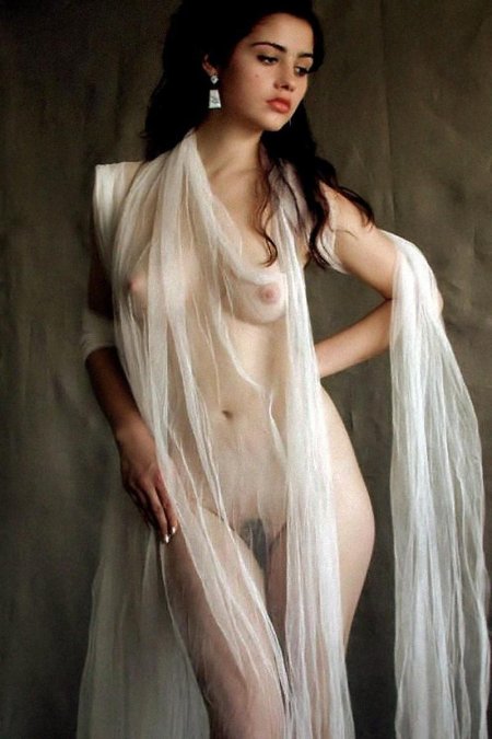Naked in transparent clothes