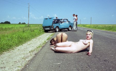 Naked women on the highway