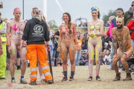 Naked girls on Roskilde Run Festival