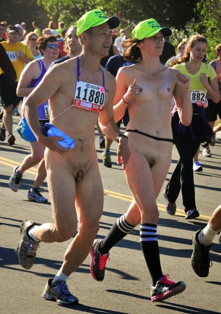 Mass race of naked women