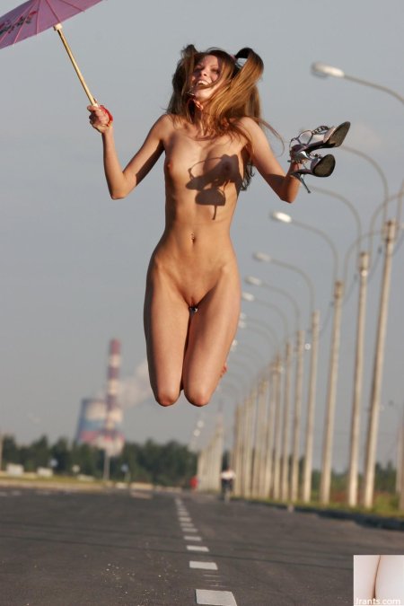 Girls jump naked