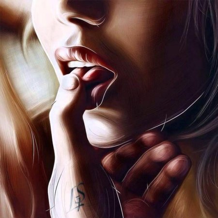 A finger in her mouth