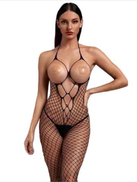 Crotchless bodysuit with nude garters