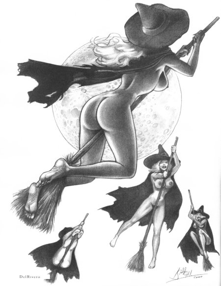 Erotic witch on a broomstick