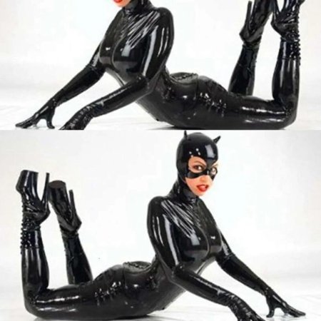 Woman cat in a latex suit