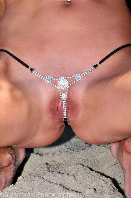 Clit in micro thongs