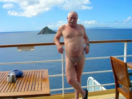 Naked fat men on the beach